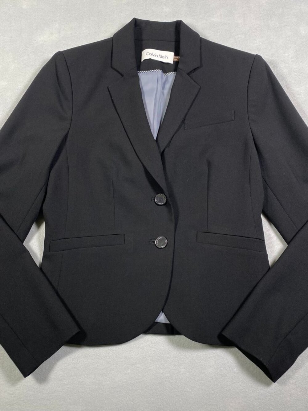 Calvin Klein Black Luxe 2 Button Notch Lapel Long Sleeve Blazer Womens Siz
